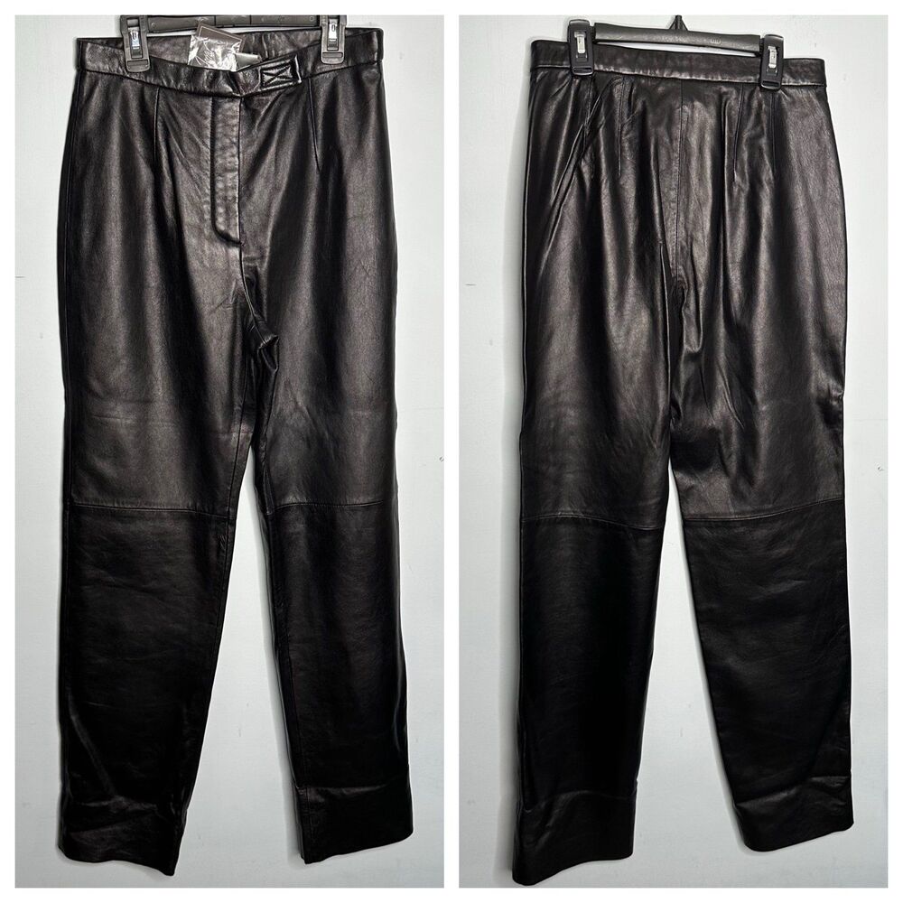 Vintage Jacqueline Ferrar Black Genuine Leather Pants Size 8 NEW NWT